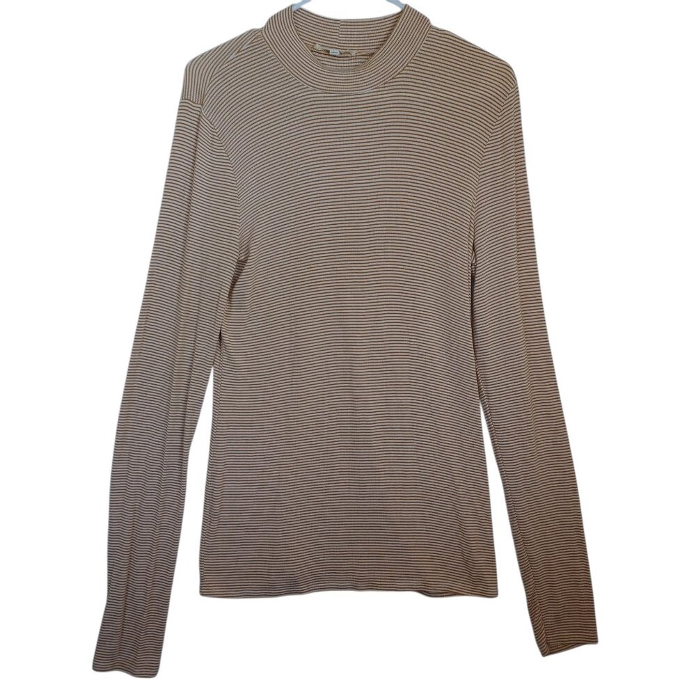 Pure‎ + Good Anthropologie Womens Mustard Striped Ribbed Mock Neck Top Large L
